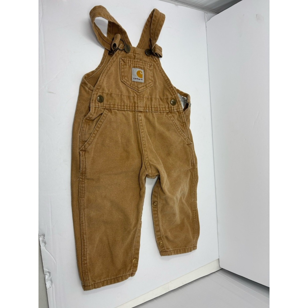 Carhartt Brown Canvas Overall 24M Snap Closure Sleeveless Outdoor Baby Toddler